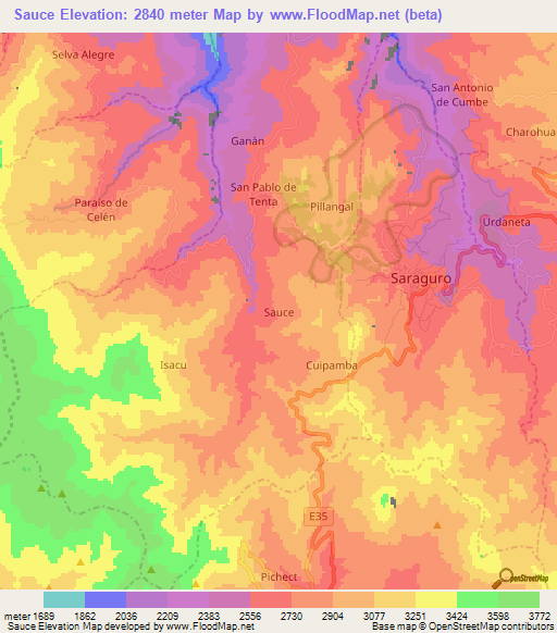 Sauce,Ecuador Elevation Map