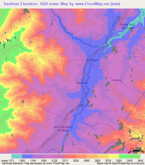 Sardinas,Ecuador Elevation Map