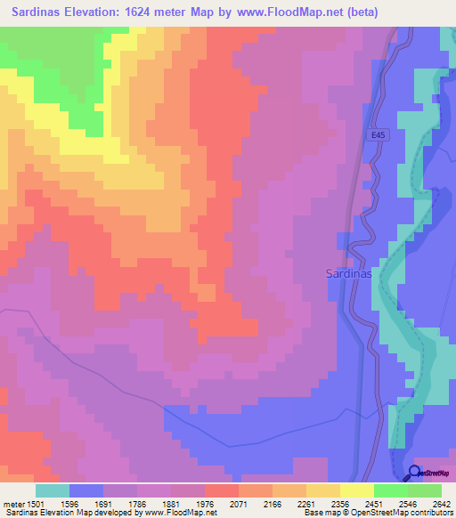 Sardinas,Ecuador Elevation Map