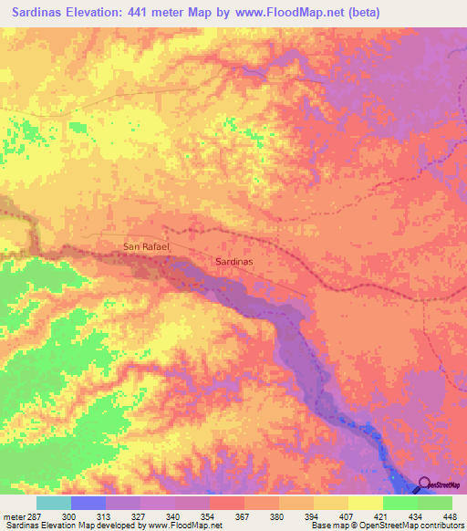 Sardinas,Ecuador Elevation Map