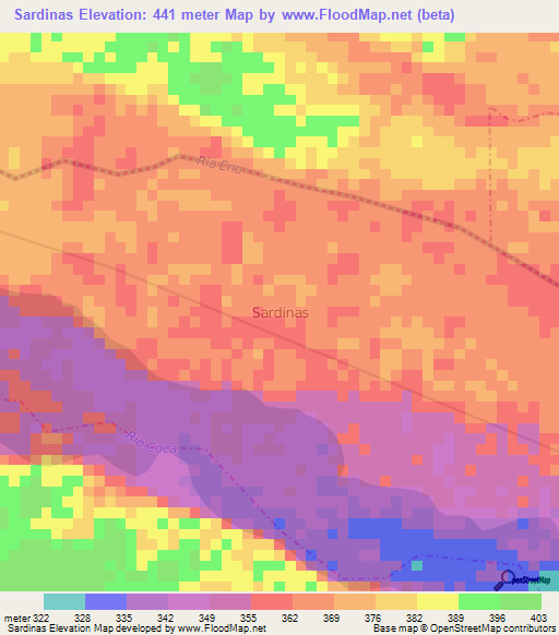 Sardinas,Ecuador Elevation Map