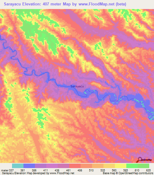 Sarayacu,Ecuador Elevation Map