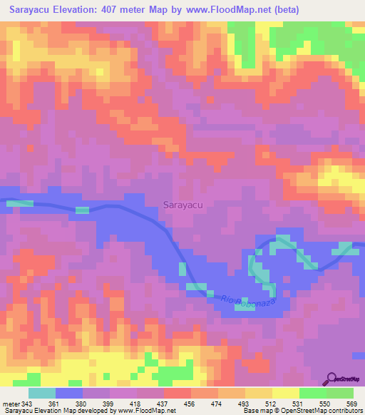 Sarayacu,Ecuador Elevation Map