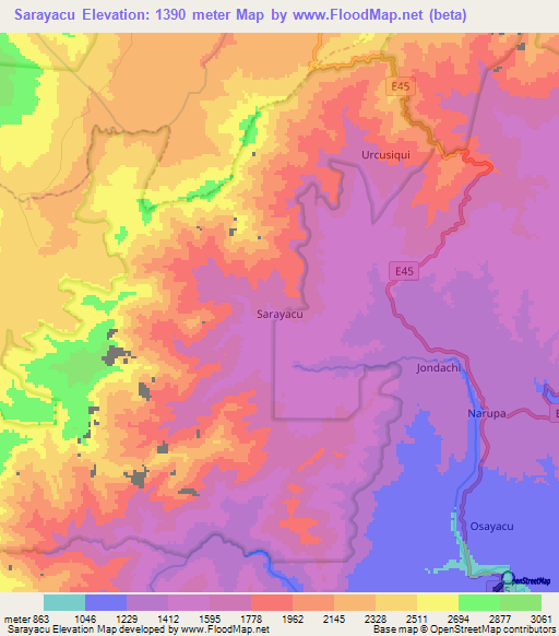 Sarayacu,Ecuador Elevation Map