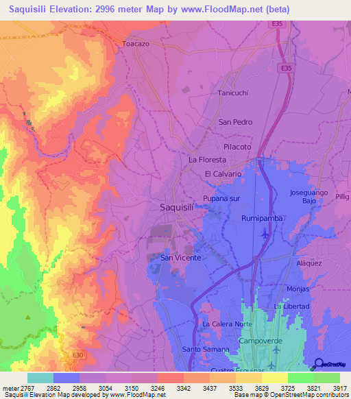 Saquisili,Ecuador Elevation Map