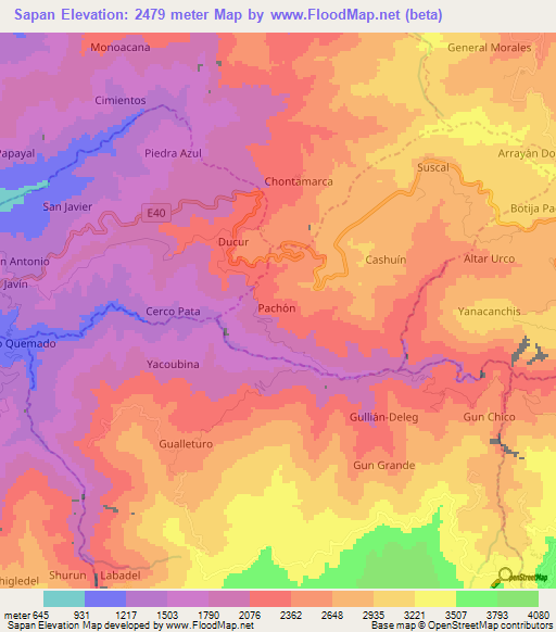 Sapan,Ecuador Elevation Map