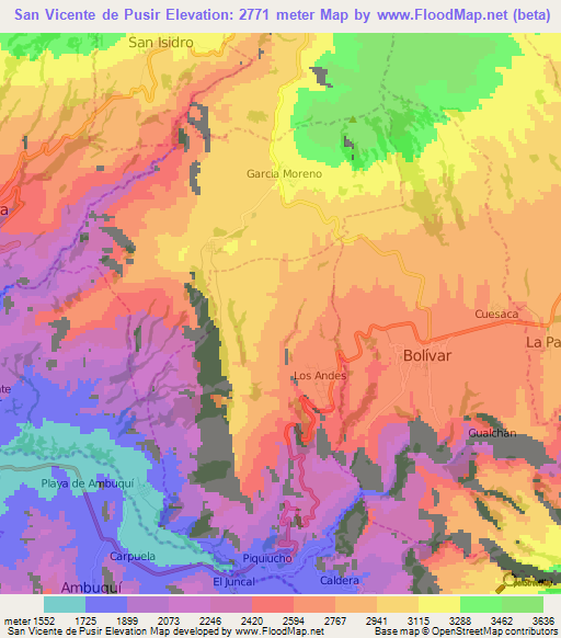 San Vicente de Pusir,Ecuador Elevation Map