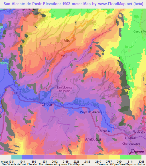 San Vicente de Pusir,Ecuador Elevation Map