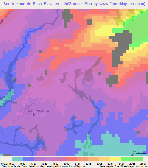 San Vicente de Pusir,Ecuador Elevation Map