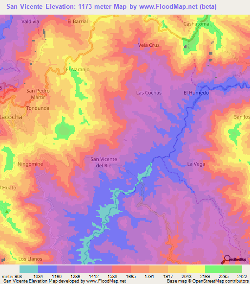 San Vicente,Ecuador Elevation Map