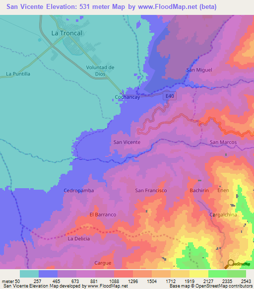 San Vicente,Ecuador Elevation Map