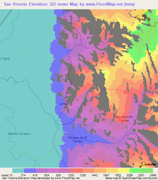 San Vicente,Ecuador Elevation Map