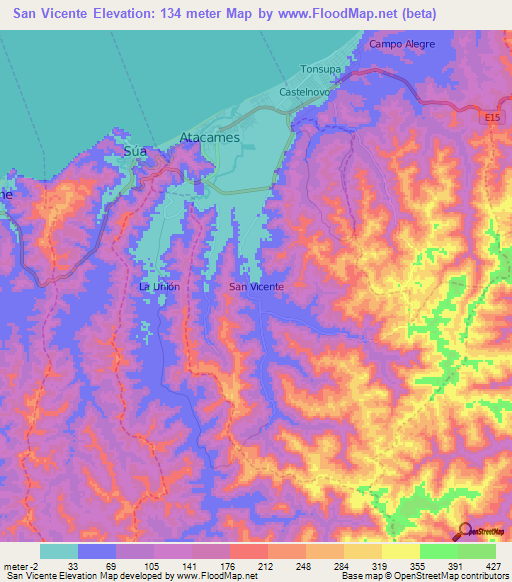 San Vicente,Ecuador Elevation Map