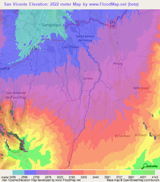 San Vicente,Ecuador Elevation Map