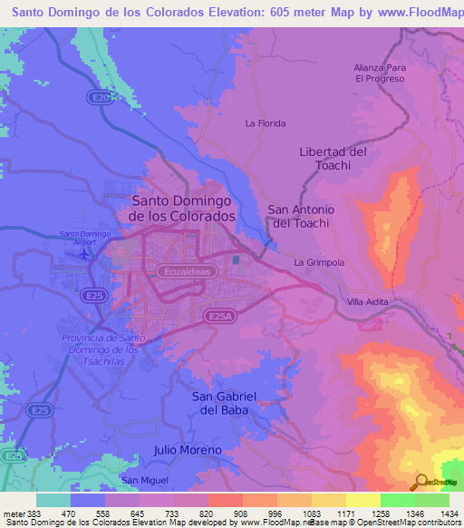 Santo Domingo de los Colorados,Ecuador Elevation Map