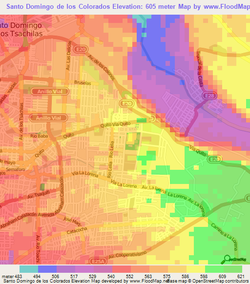 Santo Domingo de los Colorados,Ecuador Elevation Map