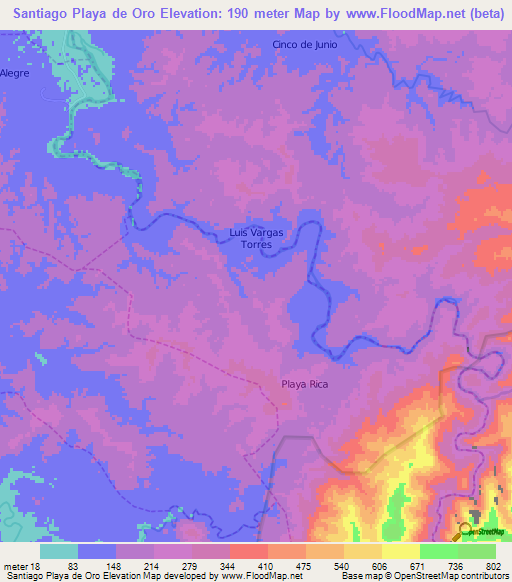 Santiago Playa de Oro,Ecuador Elevation Map