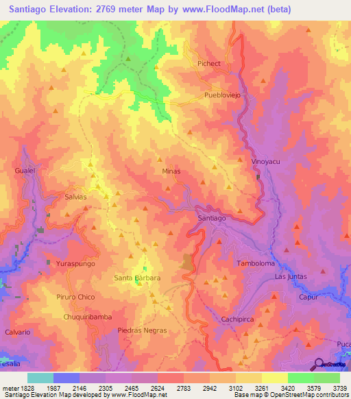 Santiago,Ecuador Elevation Map