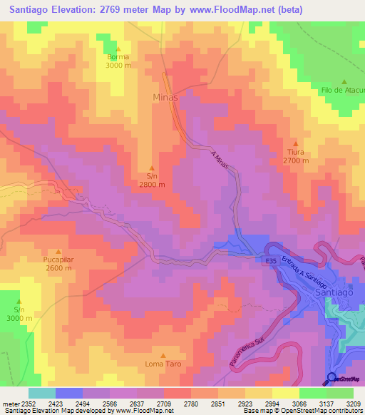 Santiago,Ecuador Elevation Map