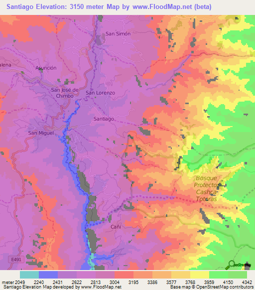 Santiago,Ecuador Elevation Map