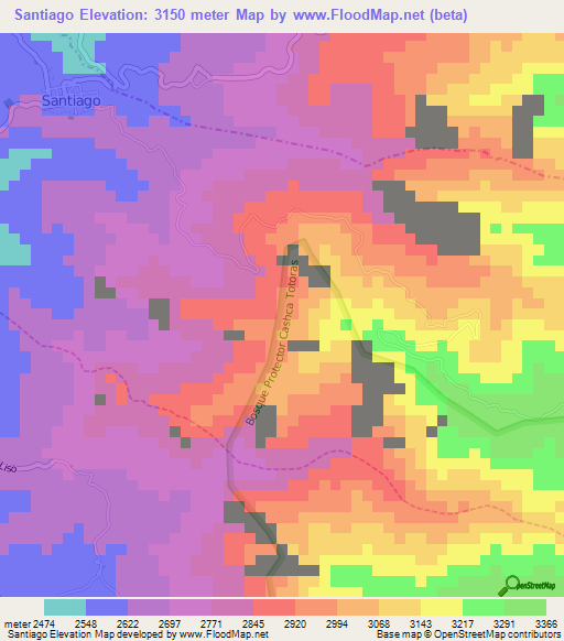 Santiago,Ecuador Elevation Map