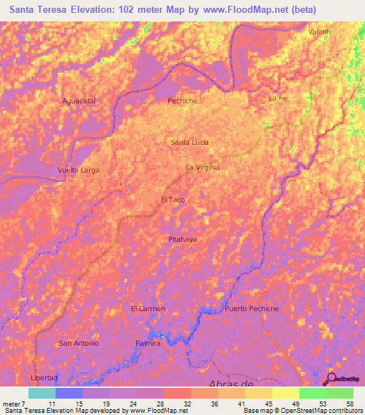 Santa Teresa,Ecuador Elevation Map