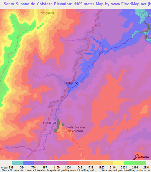 Santa Susana de Chiviaza,Ecuador Elevation Map