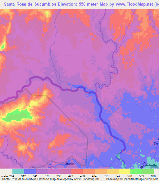 Santa Rosa de Sucumbios,Ecuador Elevation Map