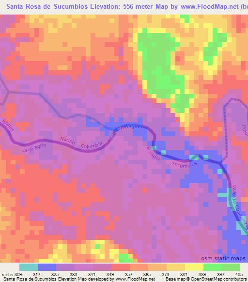 Santa Rosa de Sucumbios,Ecuador Elevation Map