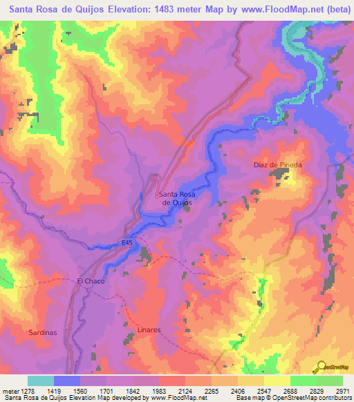 Santa Rosa de Quijos,Ecuador Elevation Map