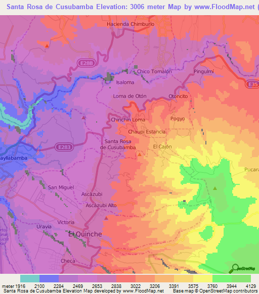 Santa Rosa de Cusubamba,Ecuador Elevation Map