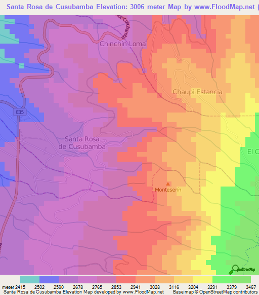 Santa Rosa de Cusubamba,Ecuador Elevation Map