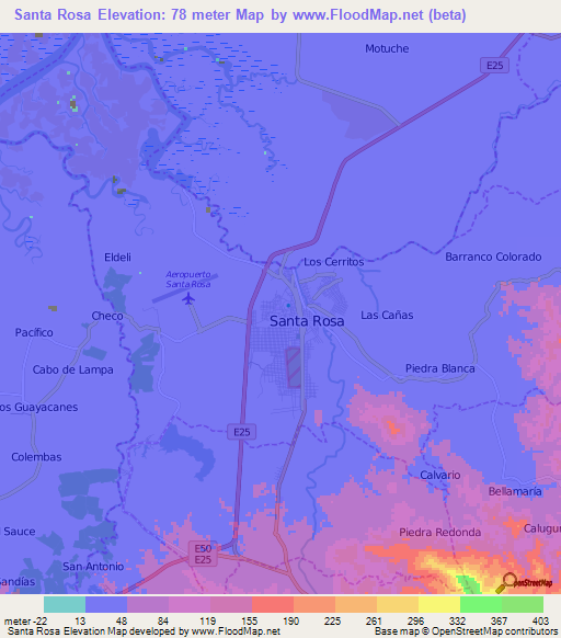 Santa Rosa,Ecuador Elevation Map