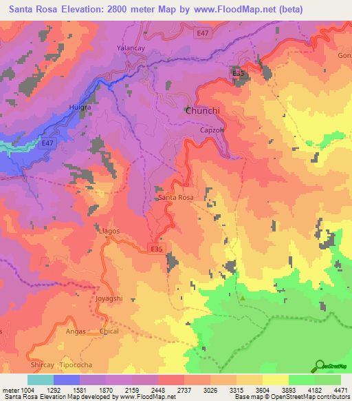 Santa Rosa,Ecuador Elevation Map