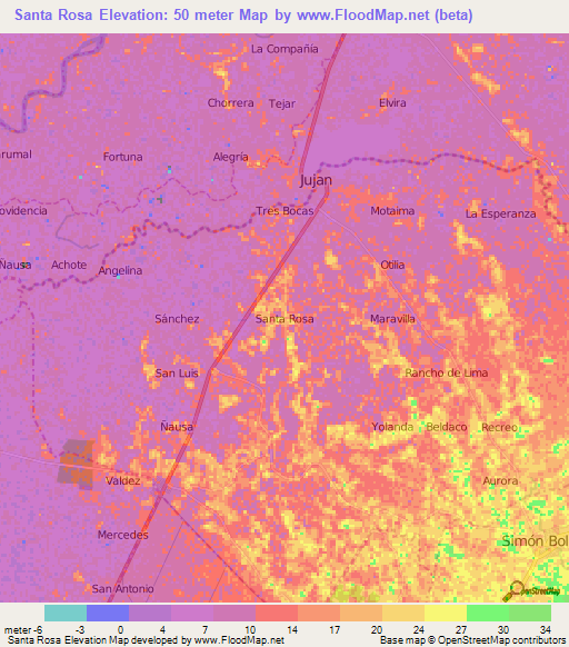 Santa Rosa,Ecuador Elevation Map