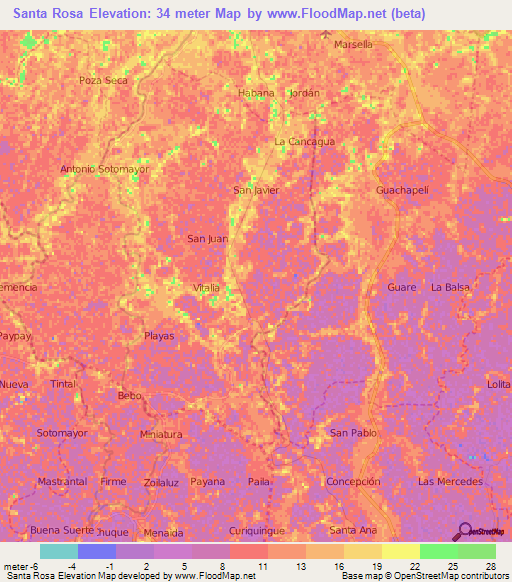 Santa Rosa,Ecuador Elevation Map