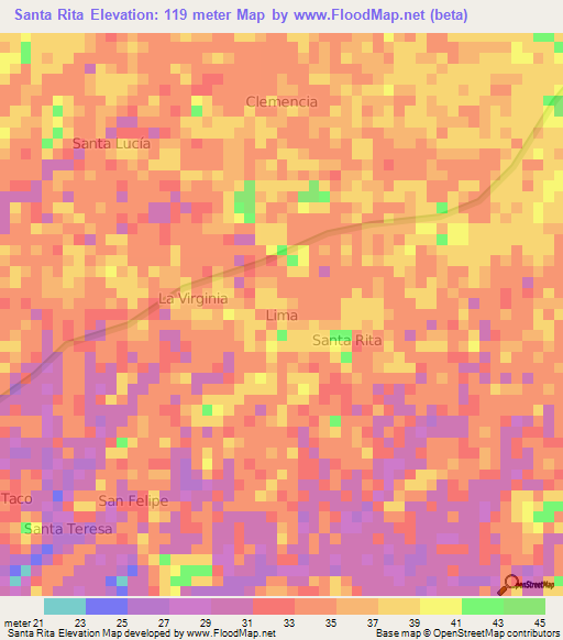 Santa Rita,Ecuador Elevation Map