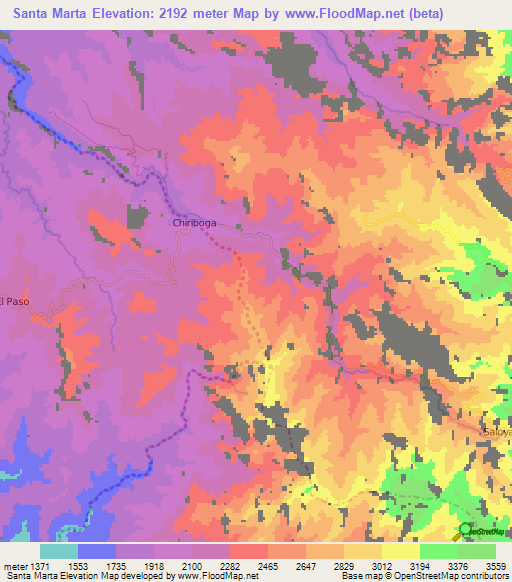 Santa Marta,Ecuador Elevation Map