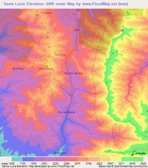 Santa Lucia,Ecuador Elevation Map