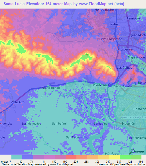 Santa Lucia,Ecuador Elevation Map