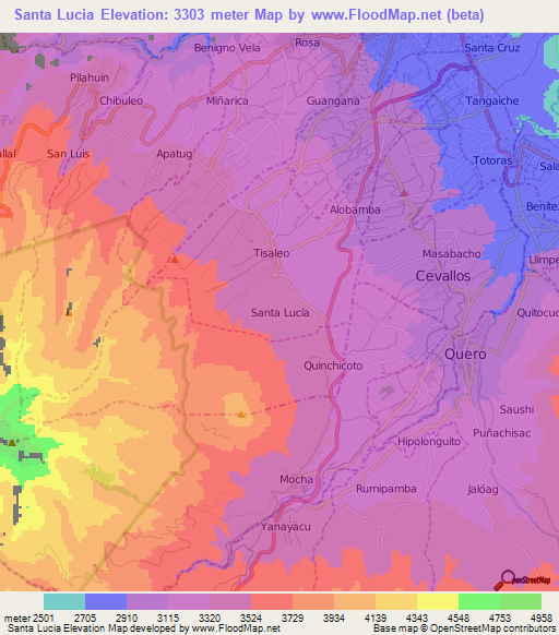 Santa Lucia,Ecuador Elevation Map