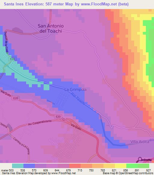 Santa Ines,Ecuador Elevation Map