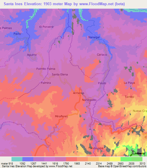 Santa Ines,Ecuador Elevation Map