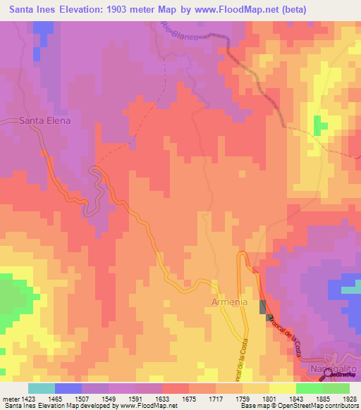 Santa Ines,Ecuador Elevation Map