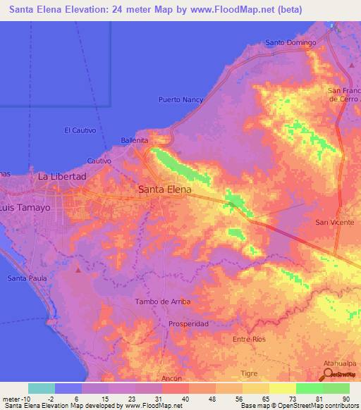 Santa Elena,Ecuador Elevation Map