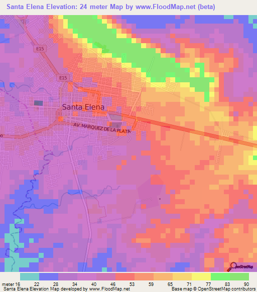 Santa Elena,Ecuador Elevation Map