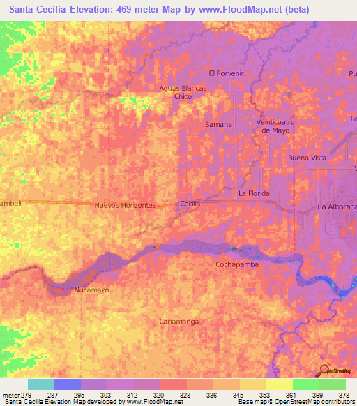 Santa Cecilia,Ecuador Elevation Map