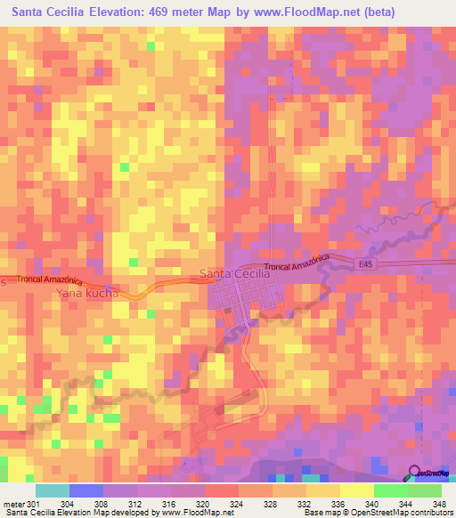 Santa Cecilia,Ecuador Elevation Map