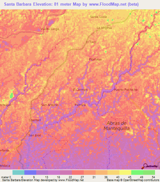 Santa Barbara,Ecuador Elevation Map