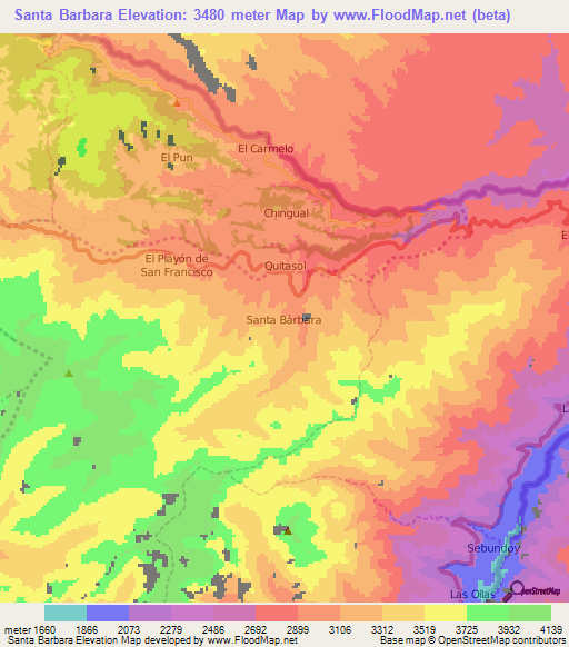 Santa Barbara,Ecuador Elevation Map